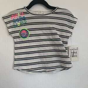 5/$25 NWT Open Edit Ivory Cloud Black Striped Tee Whole Wide World